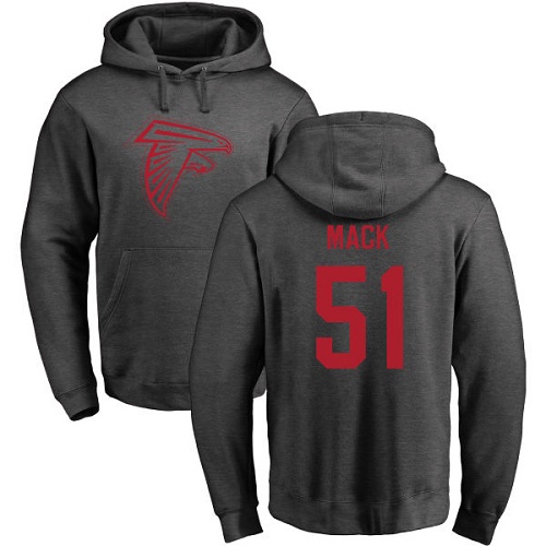 Atlanta Falcons Men Ash Alex Mack One Color NFL Football #51 Pullover Hoodie Sweatshirts